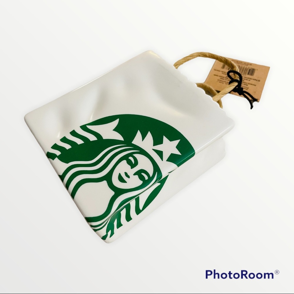 NWT STARBUCKS White and Green Ceramic Gift Card Holder, Unique Xmas Ornament